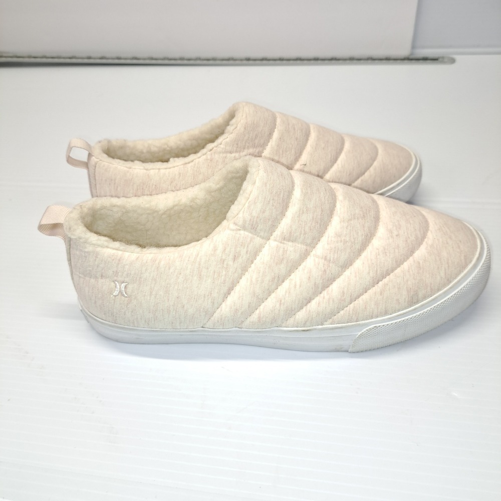 Hurley Quilted Slip-On Sneakers Womens 6 Cream Excellent‎ Fleece Lined Cozy